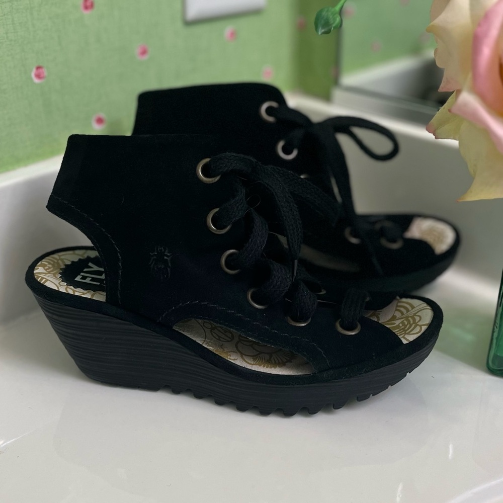 Black Wedge Sandals